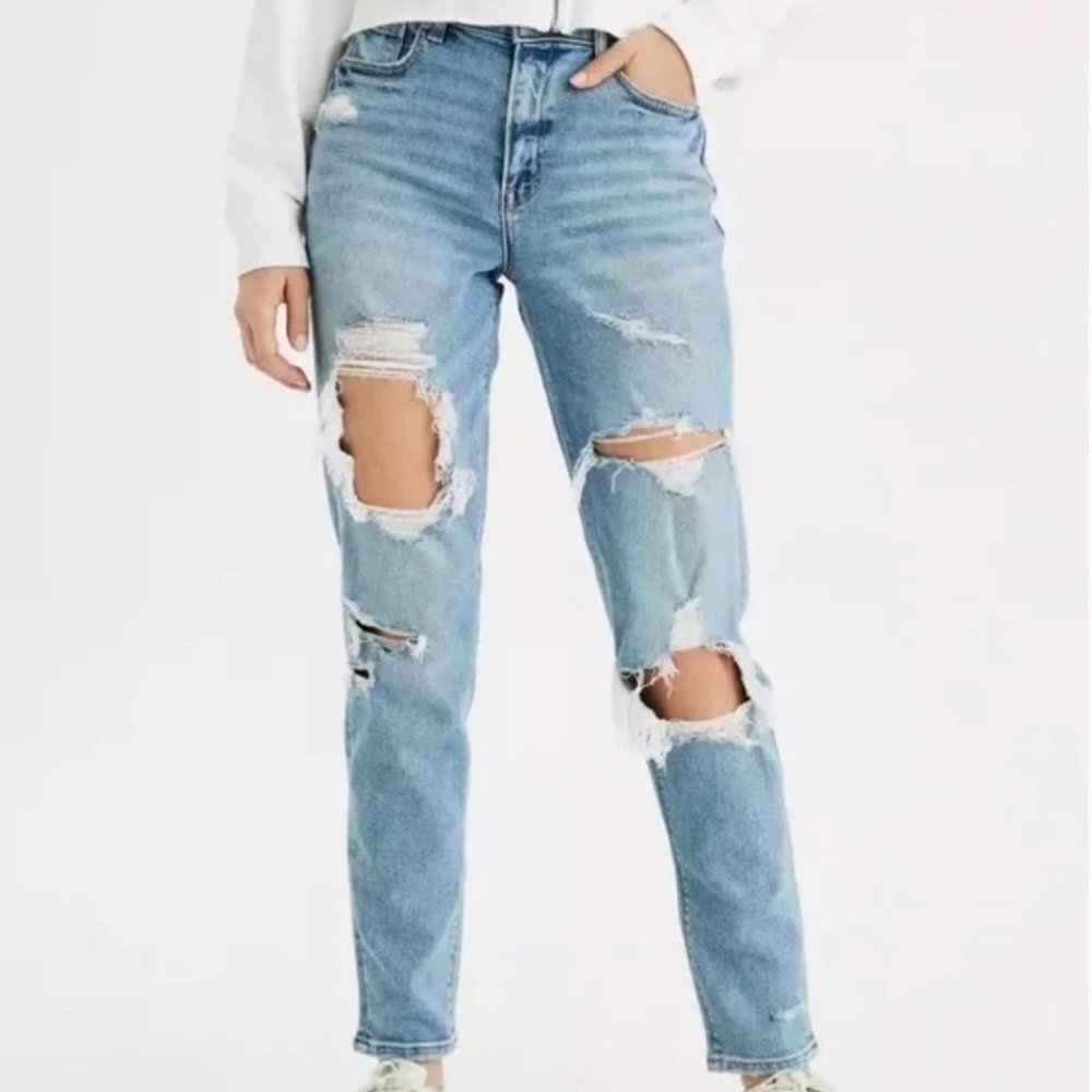 American Eagle AE Distressed High Rise Mom Jeans - Picture 1 of 13